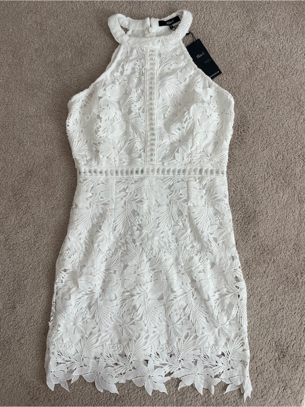 Kate C. White Floral Lace Halter Mini Dress Size M
